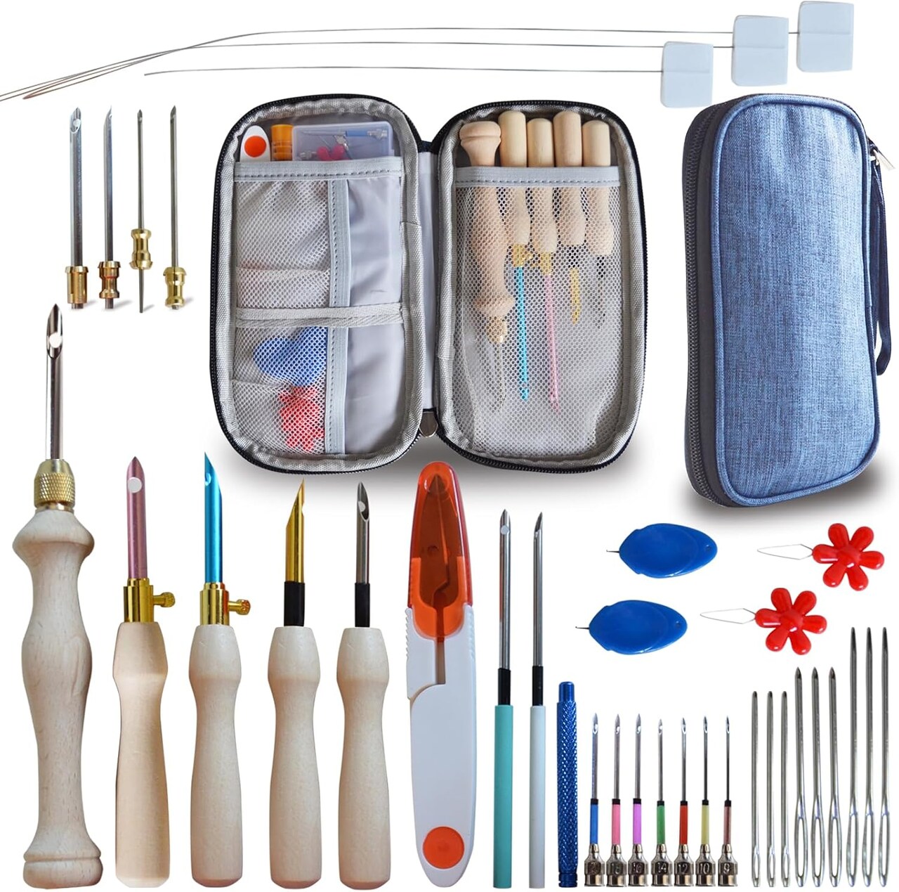 Punch Needle Embroidery Kit – Complete Adjustable Punch Needle & Wooden Handle Pen Set for Adults & Beginners, Includes Needles, Threaders, Scissors & Storage Bag